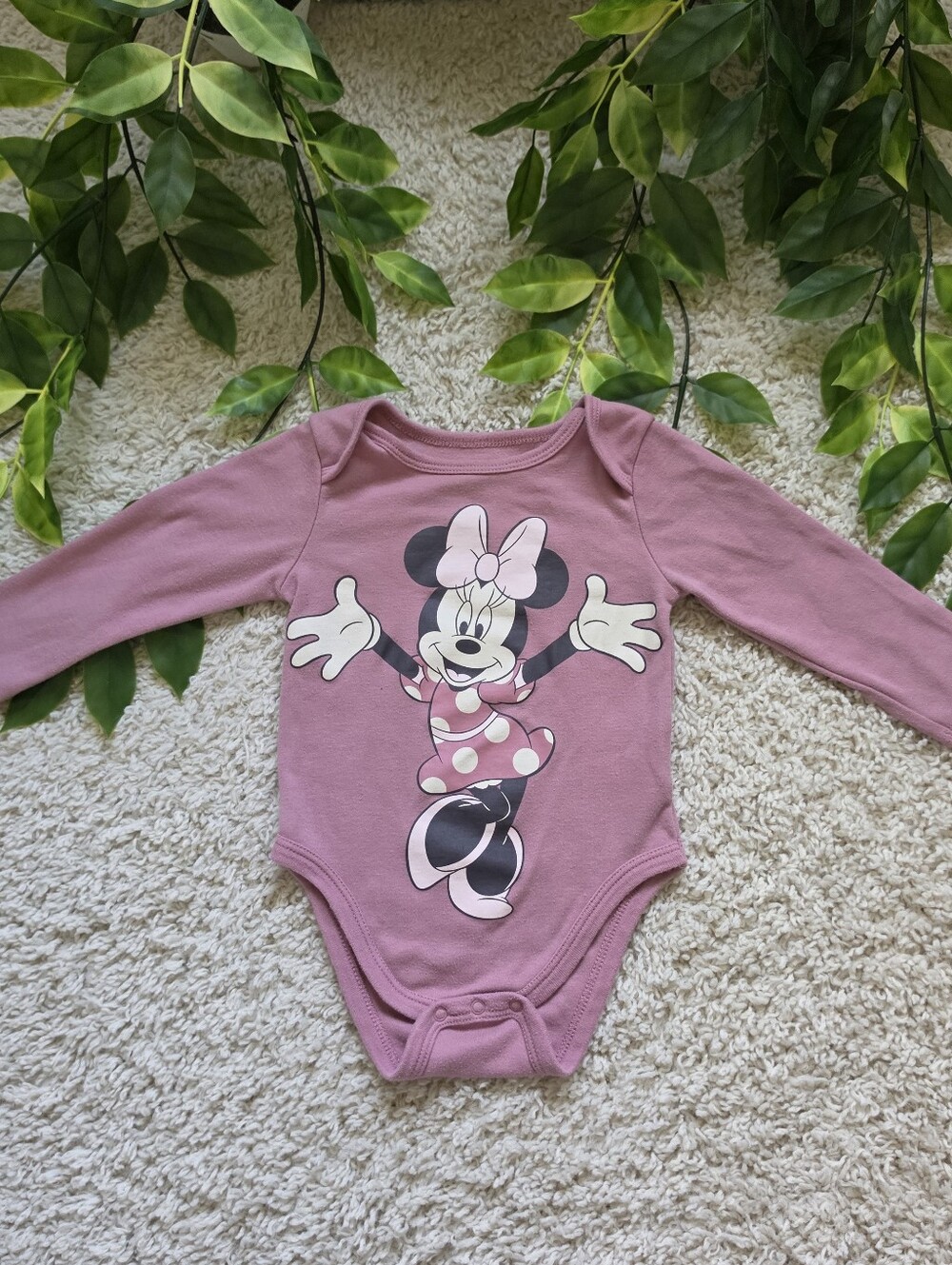 Baby Girl Minnie Mouse Raspberry Pink Onesie (12-18 Months)